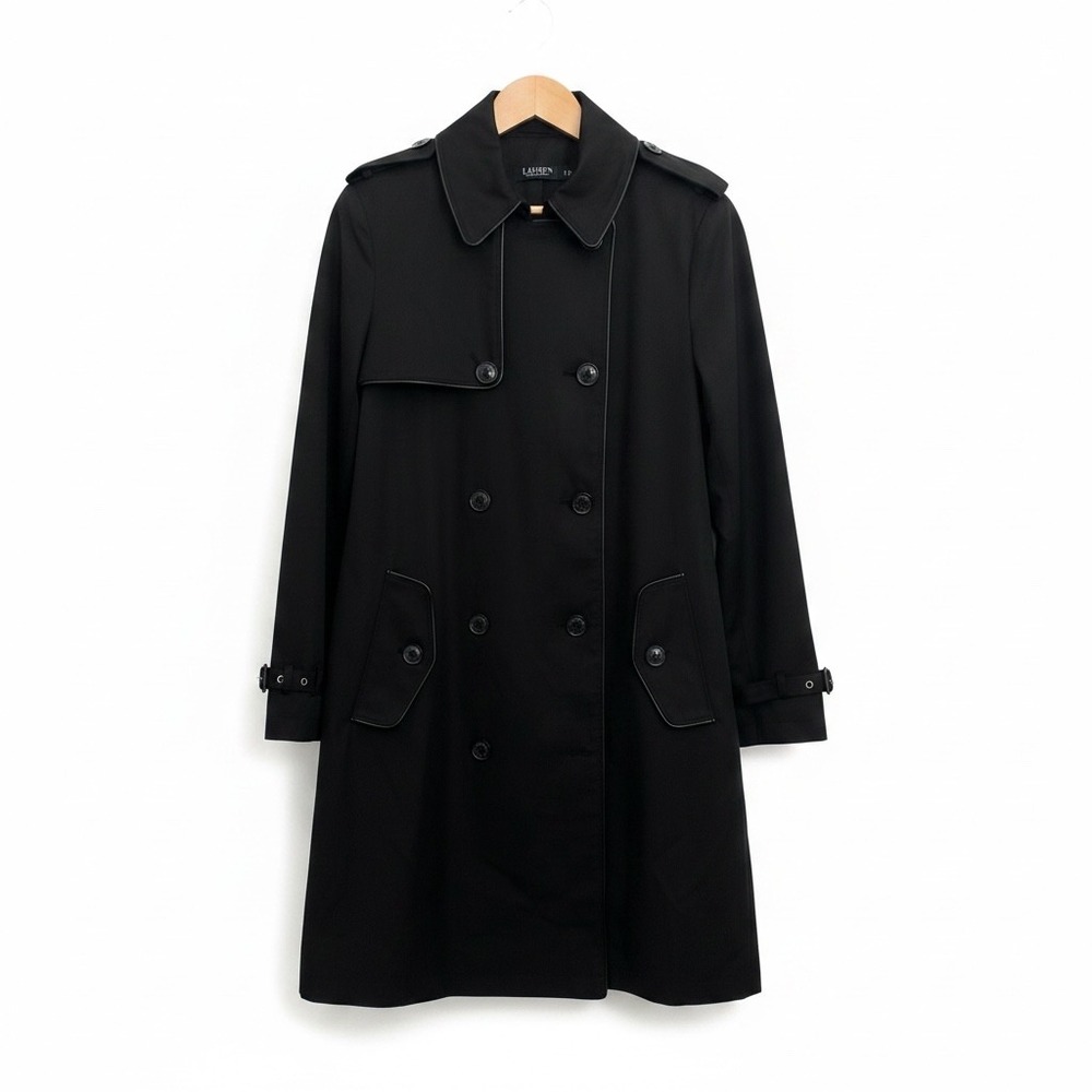 Lauren Ralph Lauren Trench Coat Black Excellent  Medium Women